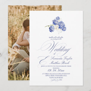 Convite Elegante Foto de Casamento Minimalista Moderno Azu