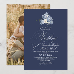 Convite Elegante Foto de Casamento Romântico Moderno Naval