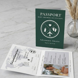 Convite Elegante Foto de Passaporte Verde Esmeralda Baby S