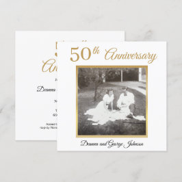 Convite Elegante Foto em Ouro de 50º Aniversário de Casame