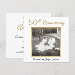 Convite Elegante Foto em Ouro de 50º Aniversário de Casame