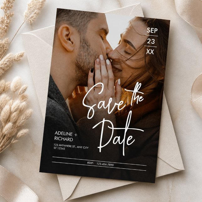 Convite Elegante Foto Moderna de Salvar a Data do Casament (Elegant Modern Photo Save the Date Wedding Invitation, Wedding Announcement)