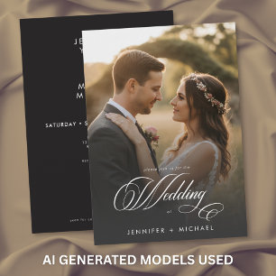 Convite Elegante Foto Moderno Casamento Romântico QR