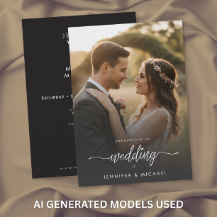 Convite Elegante Foto Moderno Código QR de Casamento Mínim