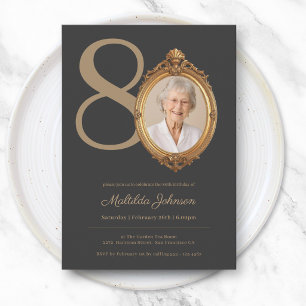 Convite Elegante Foto Personalizada Dourada de 80 Anos de
