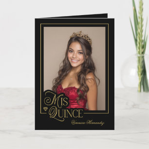 Convite Elegante Foto Preto Dourado Minhas Quince Quinceañ