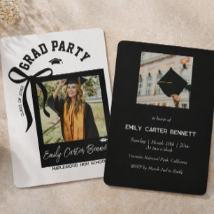 Convite Elegante Foto Preto e Branco Coquette Laço Graduaç