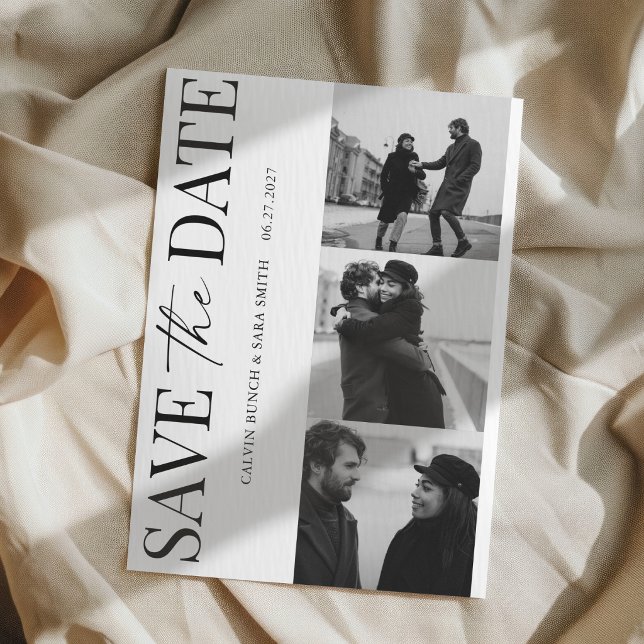 Convite Elegante Foto Preto e Branco Simples Save the Date (Criador carregado)
