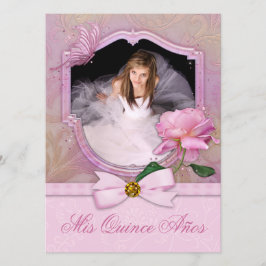 Convite Elegante Foto Rosa Borboleta Rosa Quinceanera