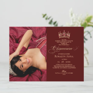 Convite Elegante Foto Vermelha Princesa Quinceañera