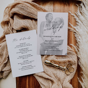 Convite Elegante Fotografia de Caligrafia Casamento Modern