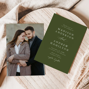 Convite Elegante Fotografia de Casamento em Verde Oliva co