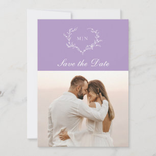 Convite Elegante Fotografia de Monograma Roxo para Salvar