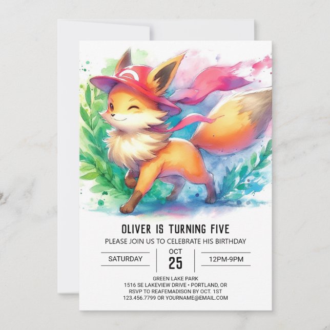 Convite Elegante Fox Birthday (Frente)