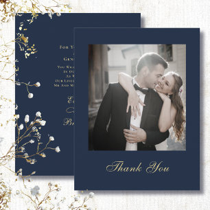 Convite Elegante Fundo Azul Marinho Dourado Script Obrigad