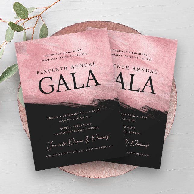 Convite Elegante GALA Company Rosa Dourado Brusca Black (Elegant GALA Company Rose Gold Brush Black Invitation)
