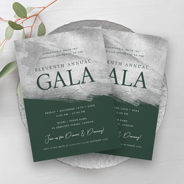 Convite Elegante GALA Company Silver Brush Emerald (Elegant GALA Company Silver Brush Emerald Invitation)