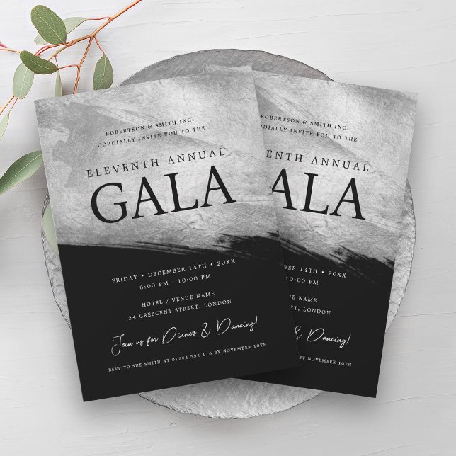 Convite Elegante GALA Company Silver Brussel Black (Elegant GALA Company Silver Brush Black Invitation)