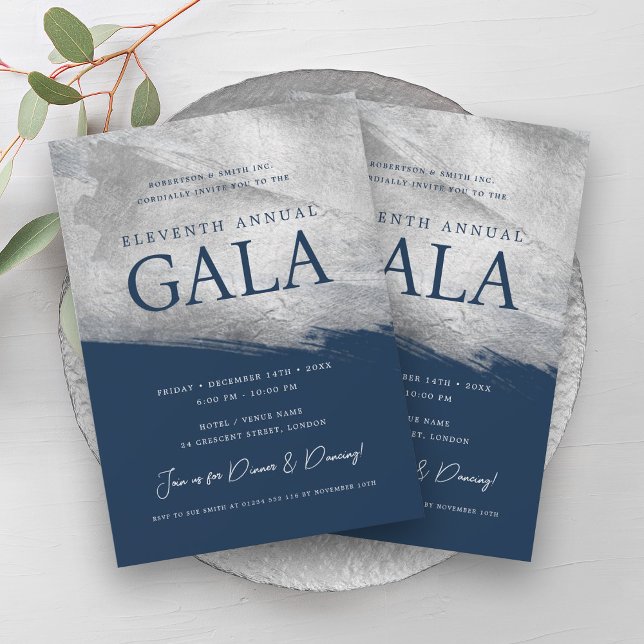 Convite Elegante GALA Company Silver Brussel Marinho (Elegant GALA Company Silver Brush Navy Invitation)