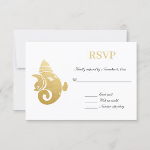 Convite Elegante Ganapati Dourado   RSVP Casamento Indiano