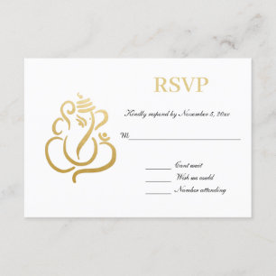 Convite Elegante Ganesha Dourado   RSVP Casamento Indiano
