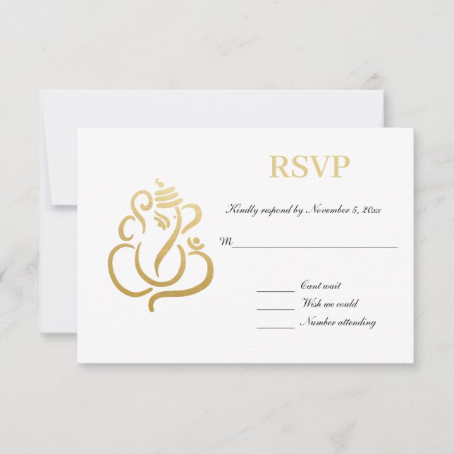 Convite Elegante Ganesha Dourado | RSVP de Casamento India (Frente)