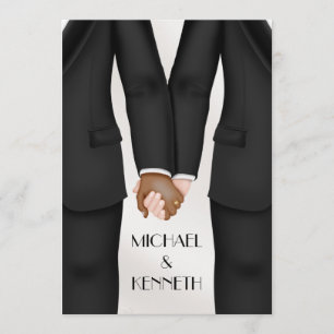 Convite Elegante Gay de Weding Groom Segurando Mãos Étnica
