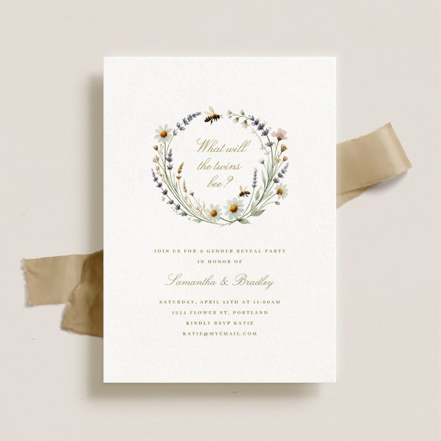 Convite Elegante Gemidos de Flor Selvagem Festa Reveladora (Criador carregado)