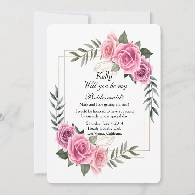 Convite Elegante Geométrico Rosa Bridesmaid (Frente)