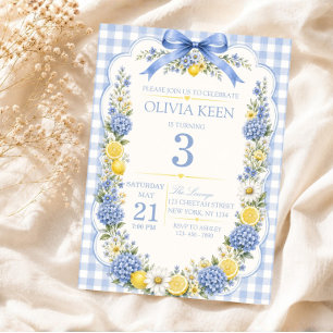 Convite Elegante Gingham de Citrino Azul Hortênsia Limão