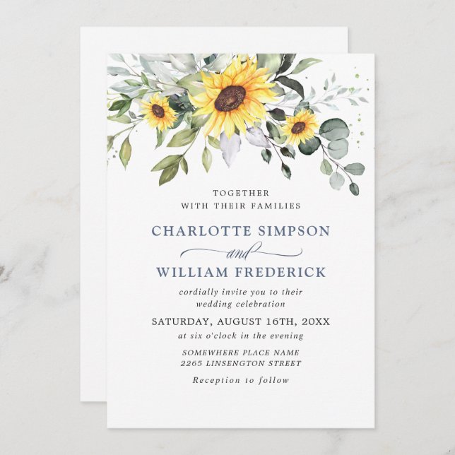 Convite Elegante Girassóis Eucalyptus Casando Todos Em Um (Frente/Verso)
