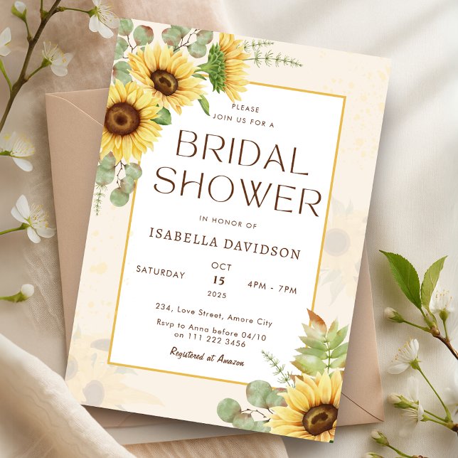 Convite Elegante Girassol Amarelo Chá de panela Floral (Elegant Sunflower Yellow Floral Bridal Shower Invitation)