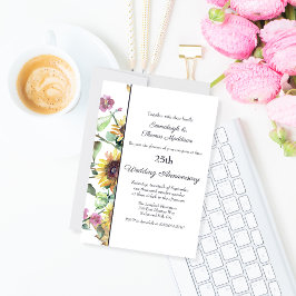 Convite Elegante Girassol Floral Aniversário de Casamento