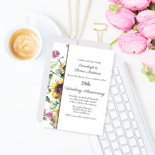 Convite Elegante Girassol Floral Aniversário de Casamento
