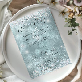 Convite Elegante Glamouroso Azul Brilho Foto Casamento