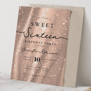 Convite Elegante Glitter Chic Doce 16 Aniversário Dourado 