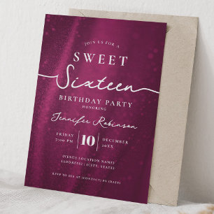 Convite Elegante Glitter Chic Doce 16 Aniversário Rosa Que