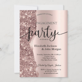 Convite Elegante Glitter de Ouro Rosado Script Noivado 
