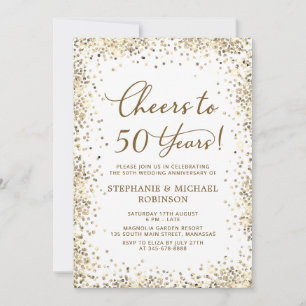 Convite Elegante Glitter Dourado Aniversário de 50 Anos de
