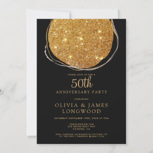 Convite Elegante Glitter Dourado Aniversário de 50 Anos de