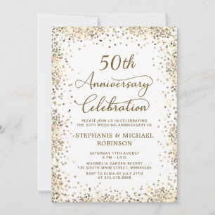 Convite Elegante Glitter Dourado Bodas de Ouro 50 Anos