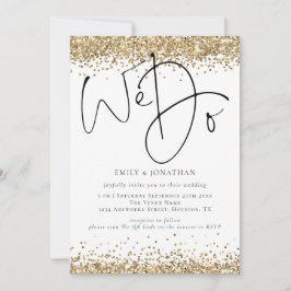 Convite Elegante Glitter Dourado Nós Fazemos QR Casamento
