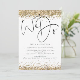 Convite Elegante Glitter Dourado Nós Fazemos QR Casamento