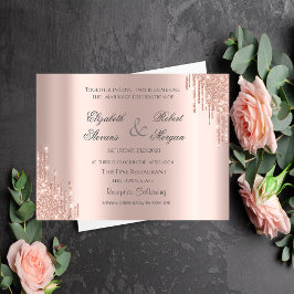 Convite Elegante Glitter Dourado Rosa Casamento
