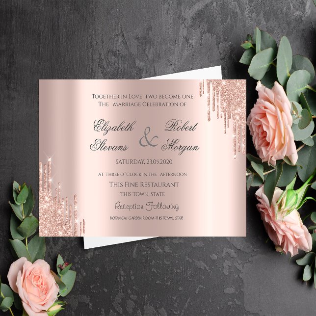 Convite Elegante Glitter Dourado Rosa Casamento (Criador carregado)