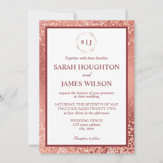 Convite Elegante Glitter Dourado Rosa e Casamento Burgundy