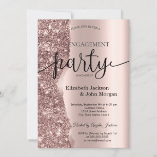 Convite Elegante Glitter Dourado Rosa Script Compromisso