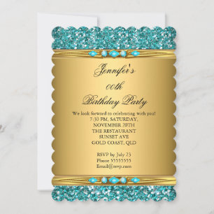 Convite Elegante Glitter Dourado Verde Água Diamante Festa