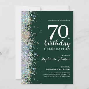 Convite Elegante Glitter Emerald Green 70 Birthday
