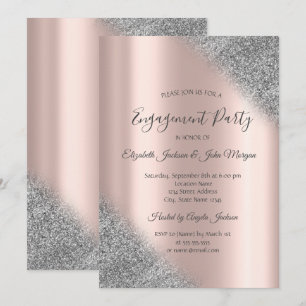 Convite Elegante Glitter Prata Ombre Ouro Rosado Noivado